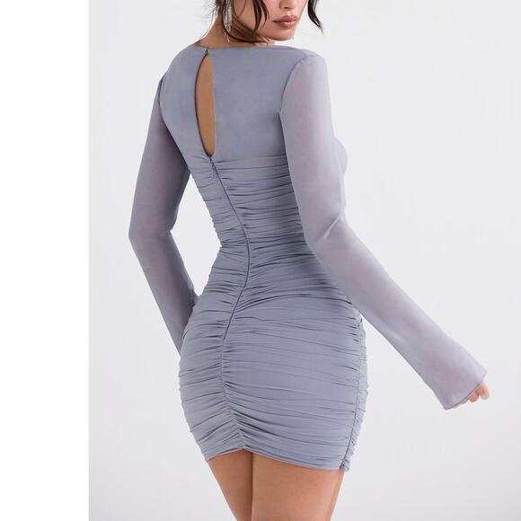 House of Cb Camille Dove Grey Real Silk Mini Dress Multiple Sizes M Medium - Picture 2 of 6